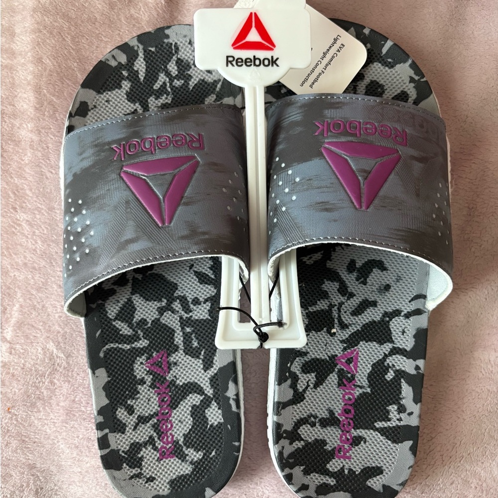 Reebok Camouflage Gray and Purple Slides
